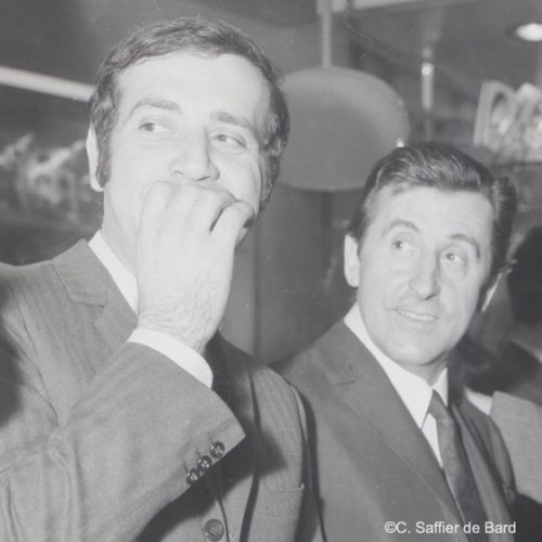 Jean Yanne et Jean Lefebvre à l'inauguration du Drugsore.